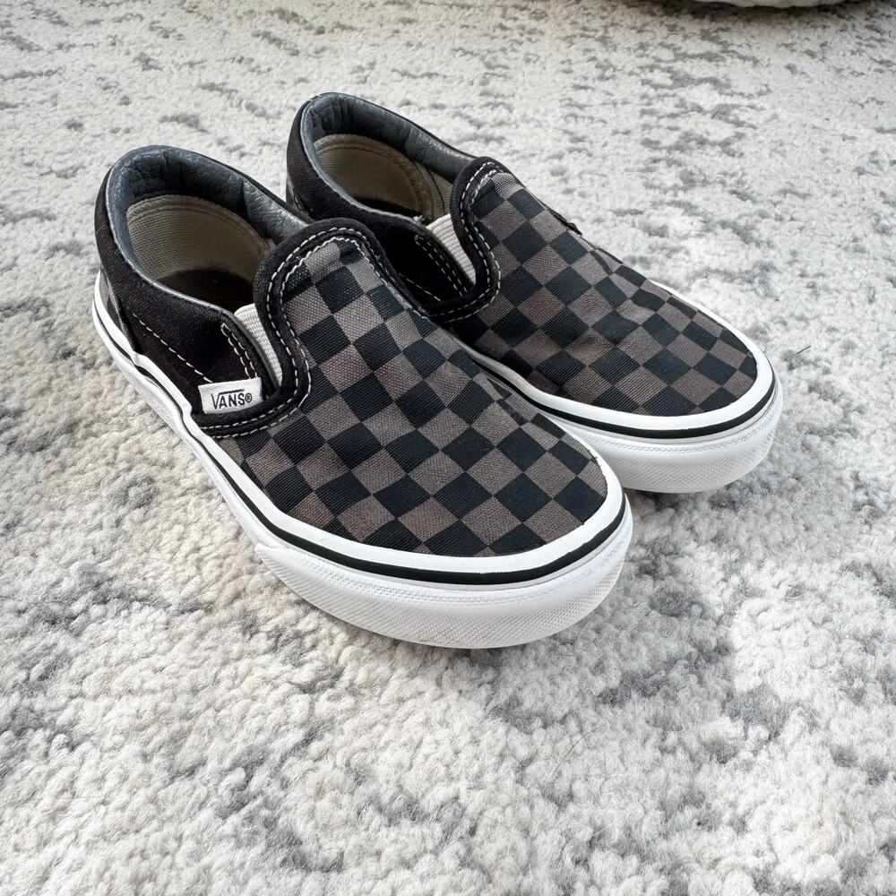 Vans Black and Gray Slip-On Sneakers with Checkerboard Pattern